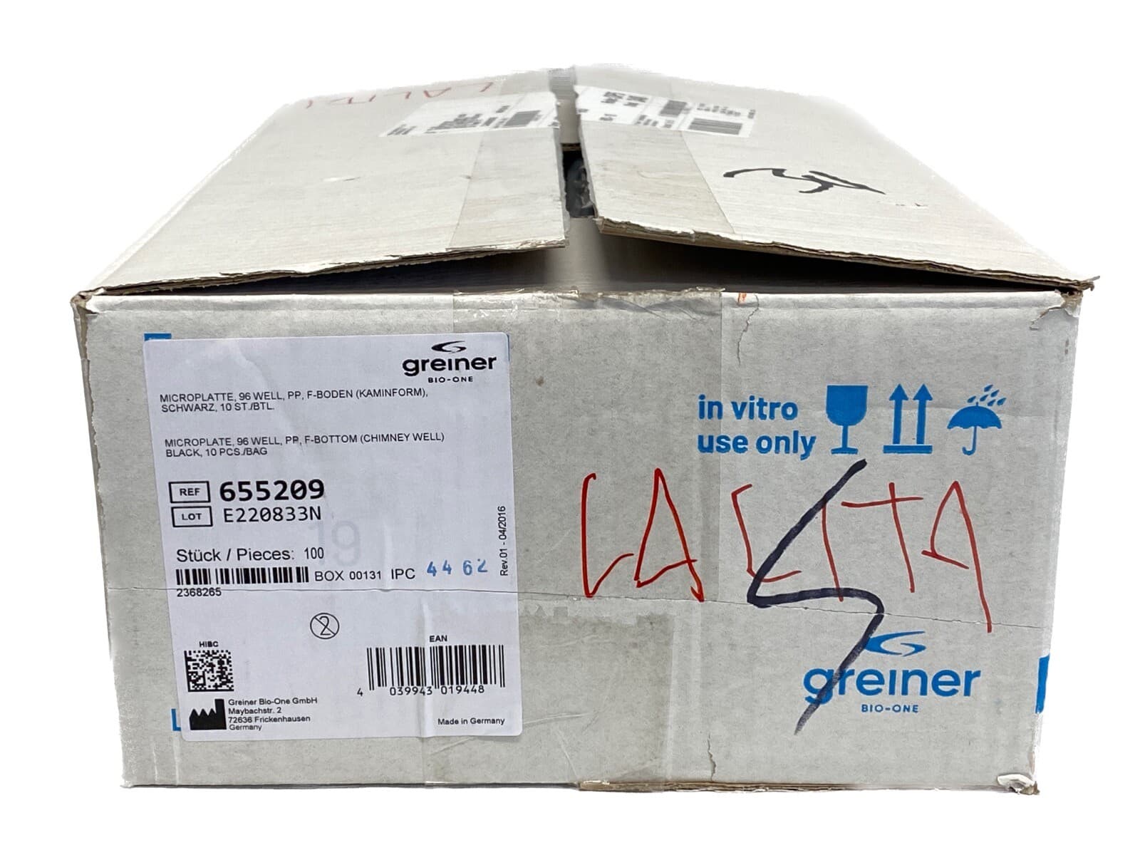 (100/Cs) GREINER Bio-One 96-Well Black PP Microplate Flat Bottom Chimney 655209