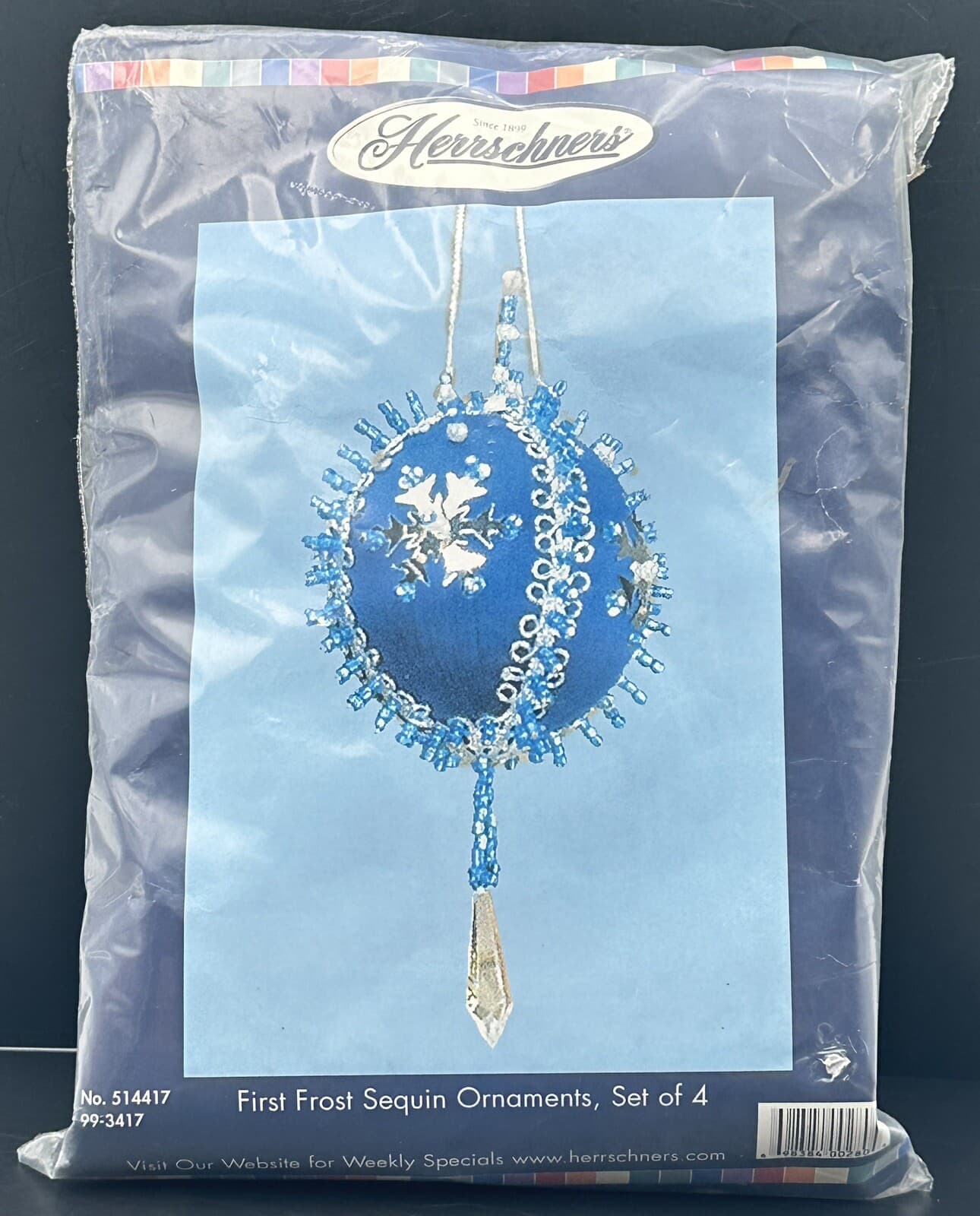 Herrschners Christmas Ornament Kit First Frost Sequins Blue 514417