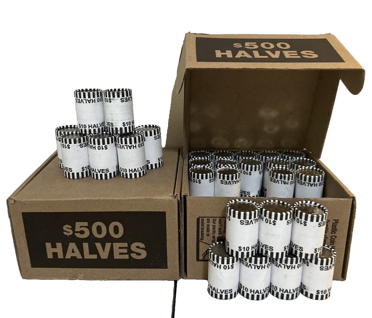 ❤️Lot of 5 Rolls Kennedy Half Dollars Unsearched Fed Wrapped Bank Rolls $50 Face