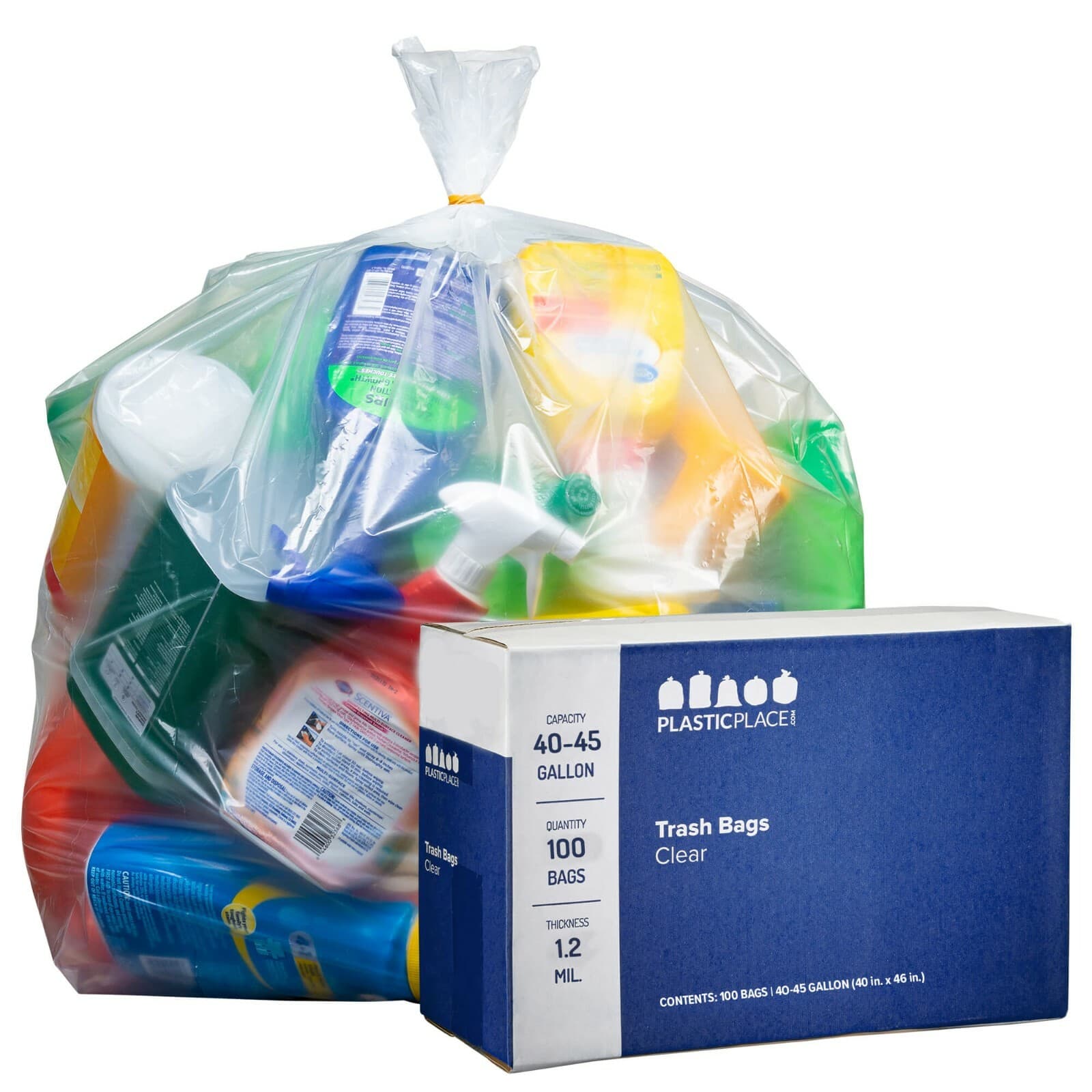 Plasticplace 40-45 Gallon Trash Bags - Clear, Case of 100 Garbage Bags