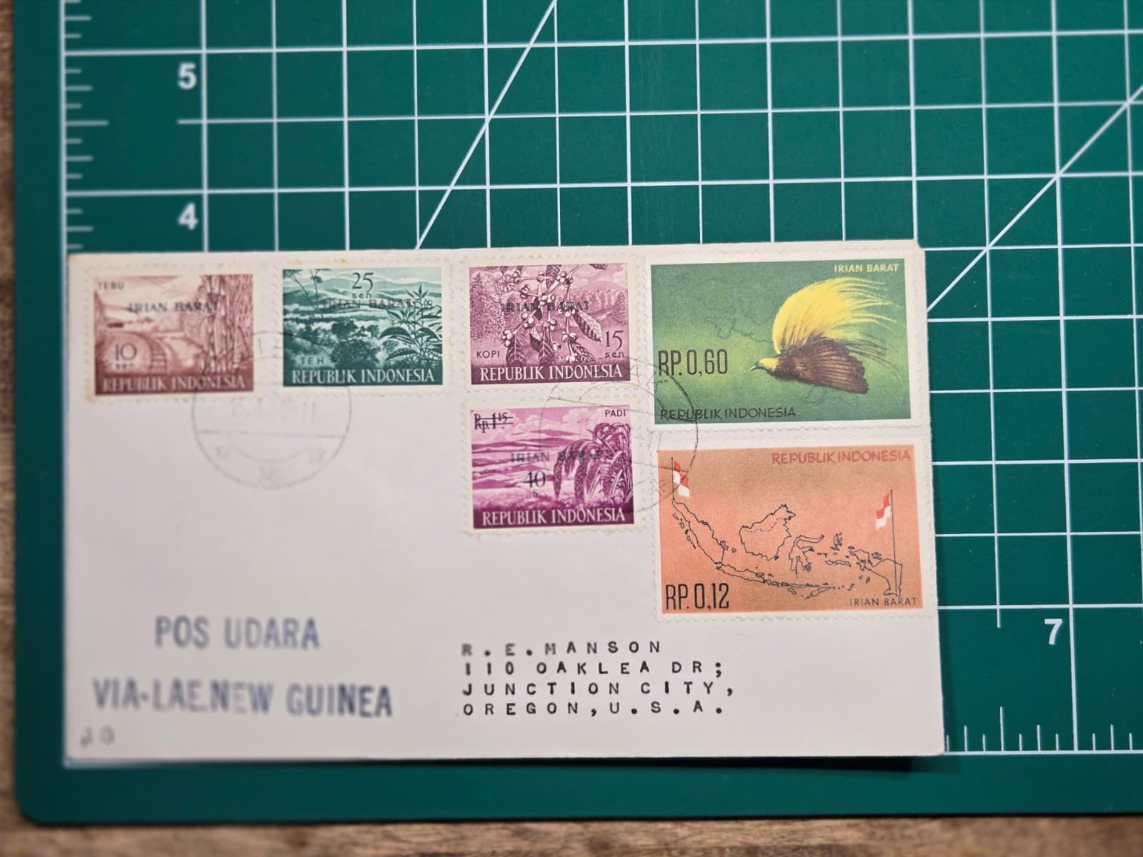 1964 Indonesia Airmail Cover To USA With Irian Barat Bird Map Agricultural Stamp