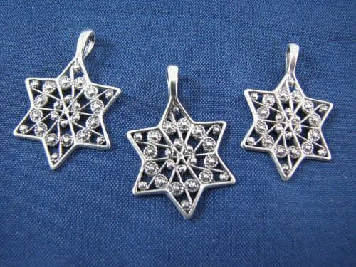 3 Artisan Sterling Filigree Star of David Pendants