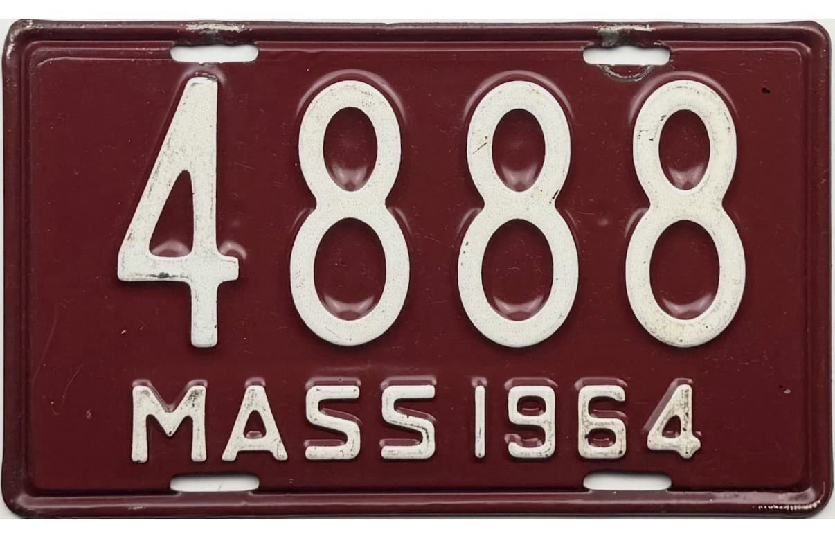 1964 Massachusetts MOTORCYCLE License Plate #4888