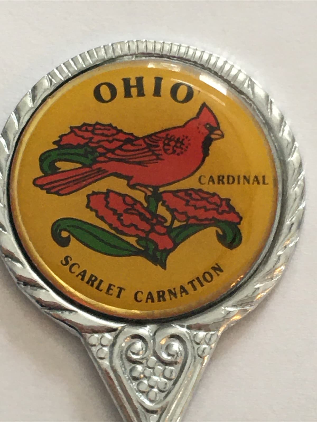 Vintage Souvenir Spoon US Collectible Ohio Cardinal Scarlet Carnation