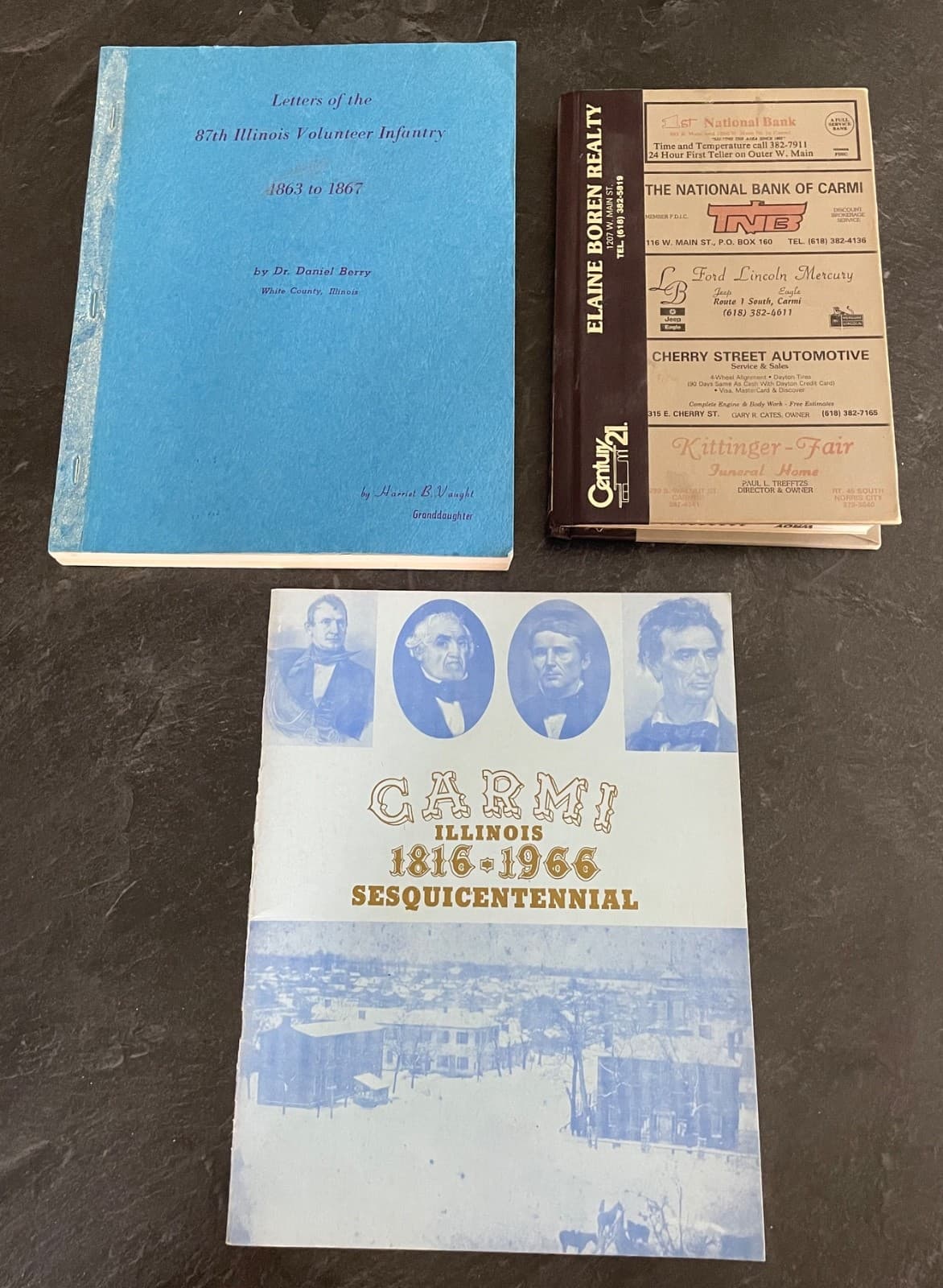 Carmi Illinois 1990 City Directory, Sesquicentennial Magazine & Dr. Berry Book