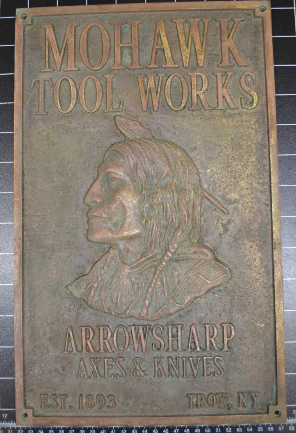 MOHAWK TOOL WORKS - ARROWSHARP AXES & KNIVES - BRONZE PLAQUE