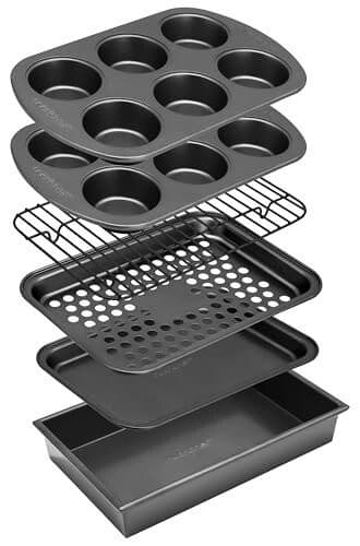 NutriChef 6pc Non-Stick Bakeware Set for Toaster Oven – Pans, Tray, Muffin