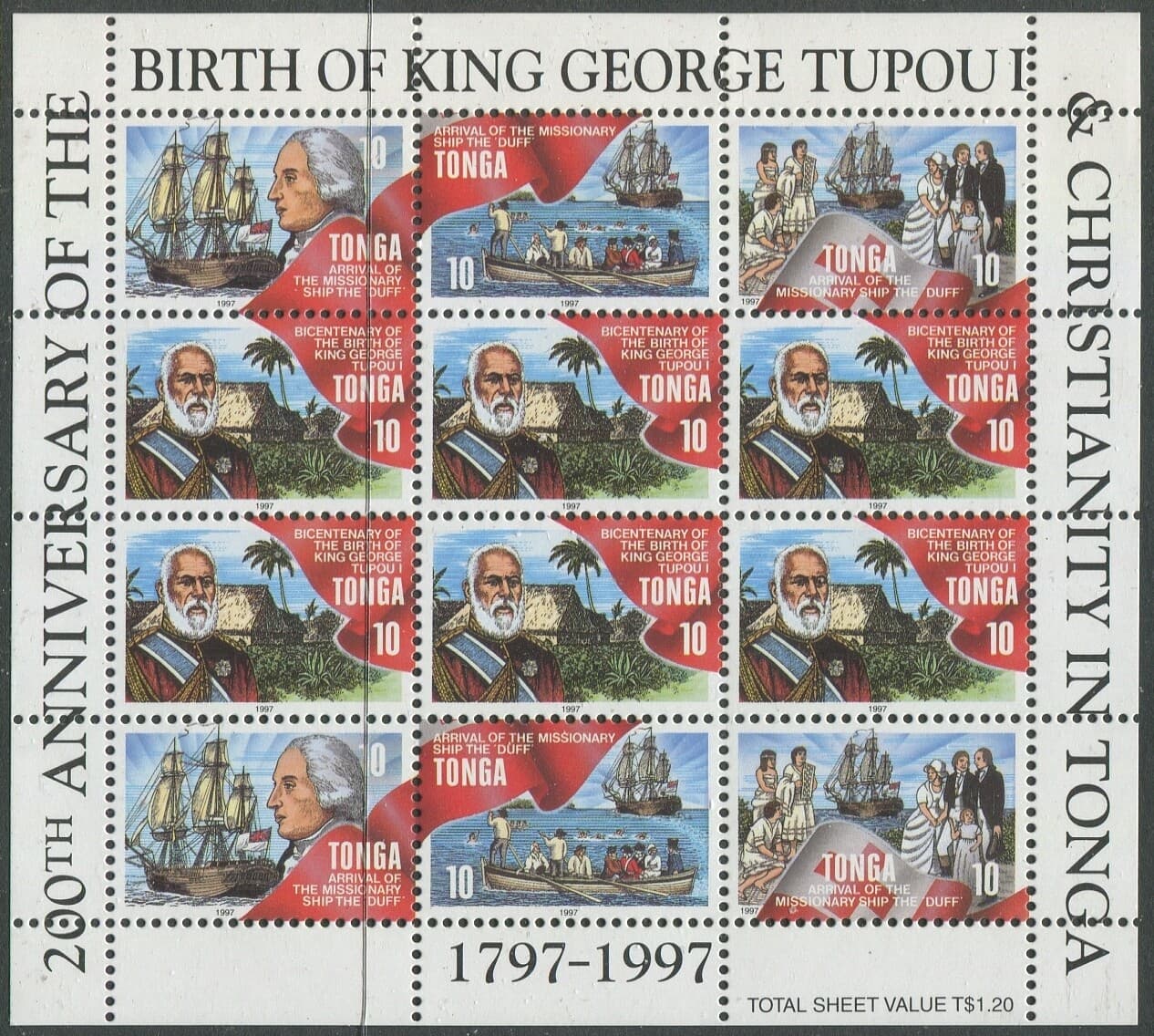 Tonga 1997 SG1405-1408 Christianity and KGI horizontal smaller sheetlet MNH