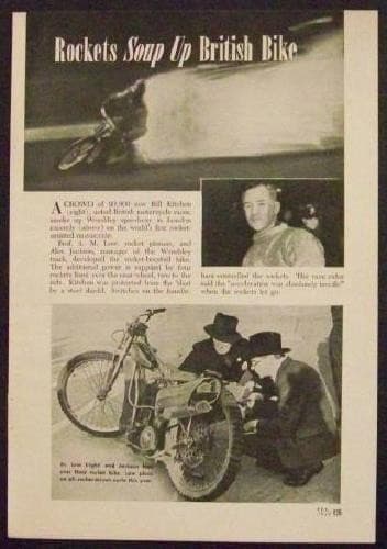 1947 Rocket powered Bike Archibald Low Bill Kitchen pictorial