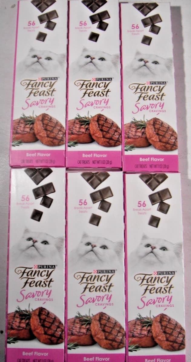 Purina FANCY FEAST *New * Beef Flavor SAVORY CRAVINGS SIX Packs of 56 Treats