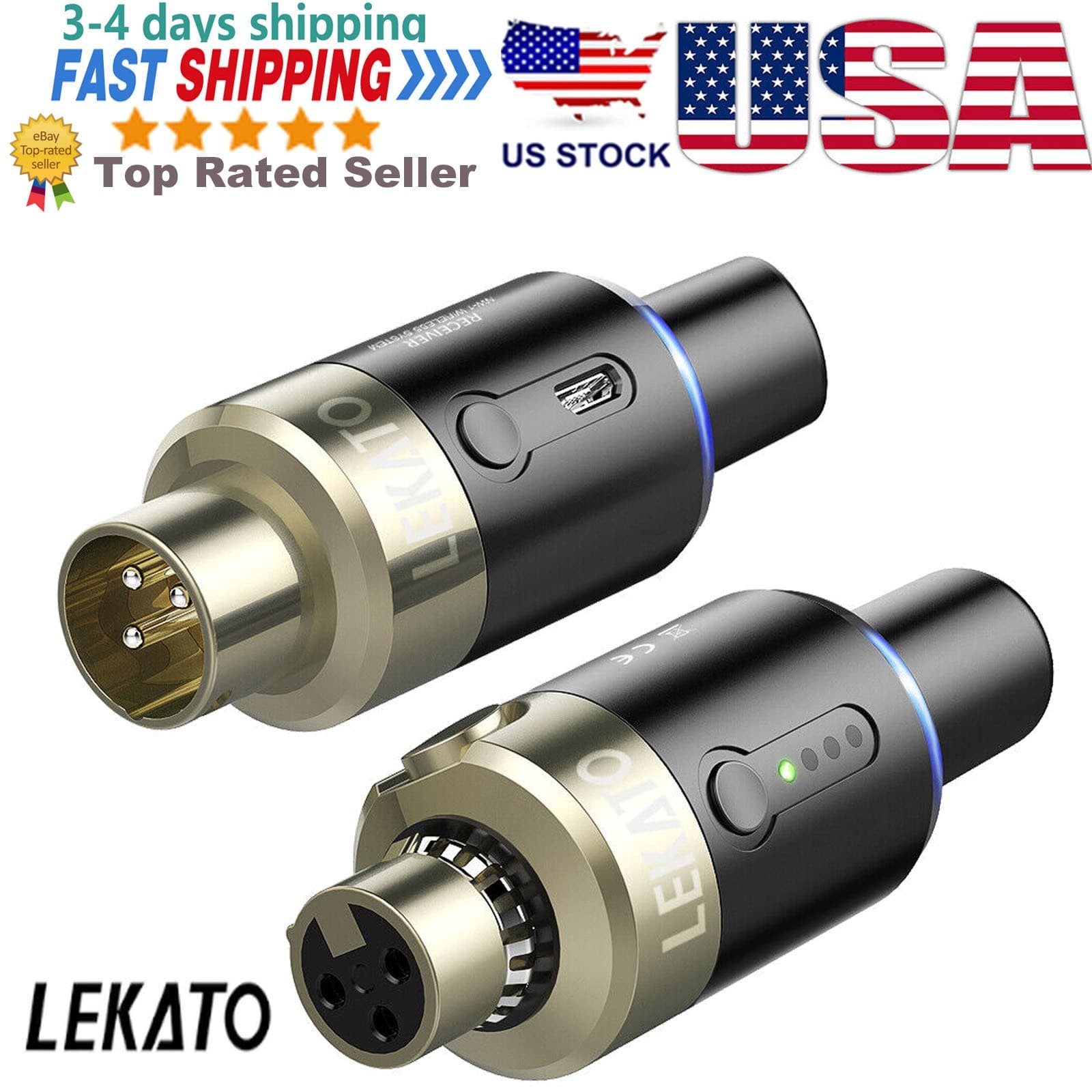 LEKATO 5.8G Wireless Microphone Transmitter Receiver System Plug On XLR 100ft