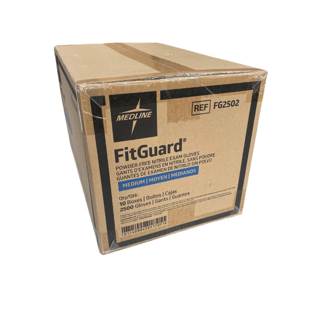 Medline Fitguard Nitrile Exam gloves 2500ct per case, sizes S/M/L