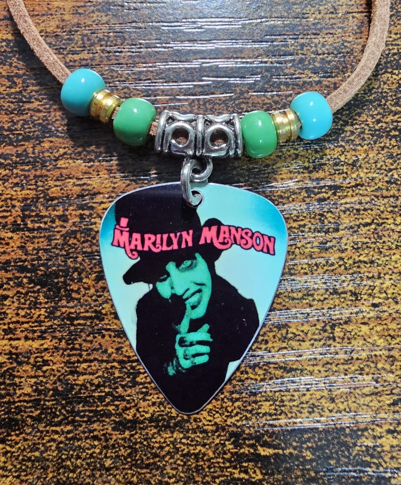Handmade Marilyn Manson Aluminum Guitar Pick Necklace