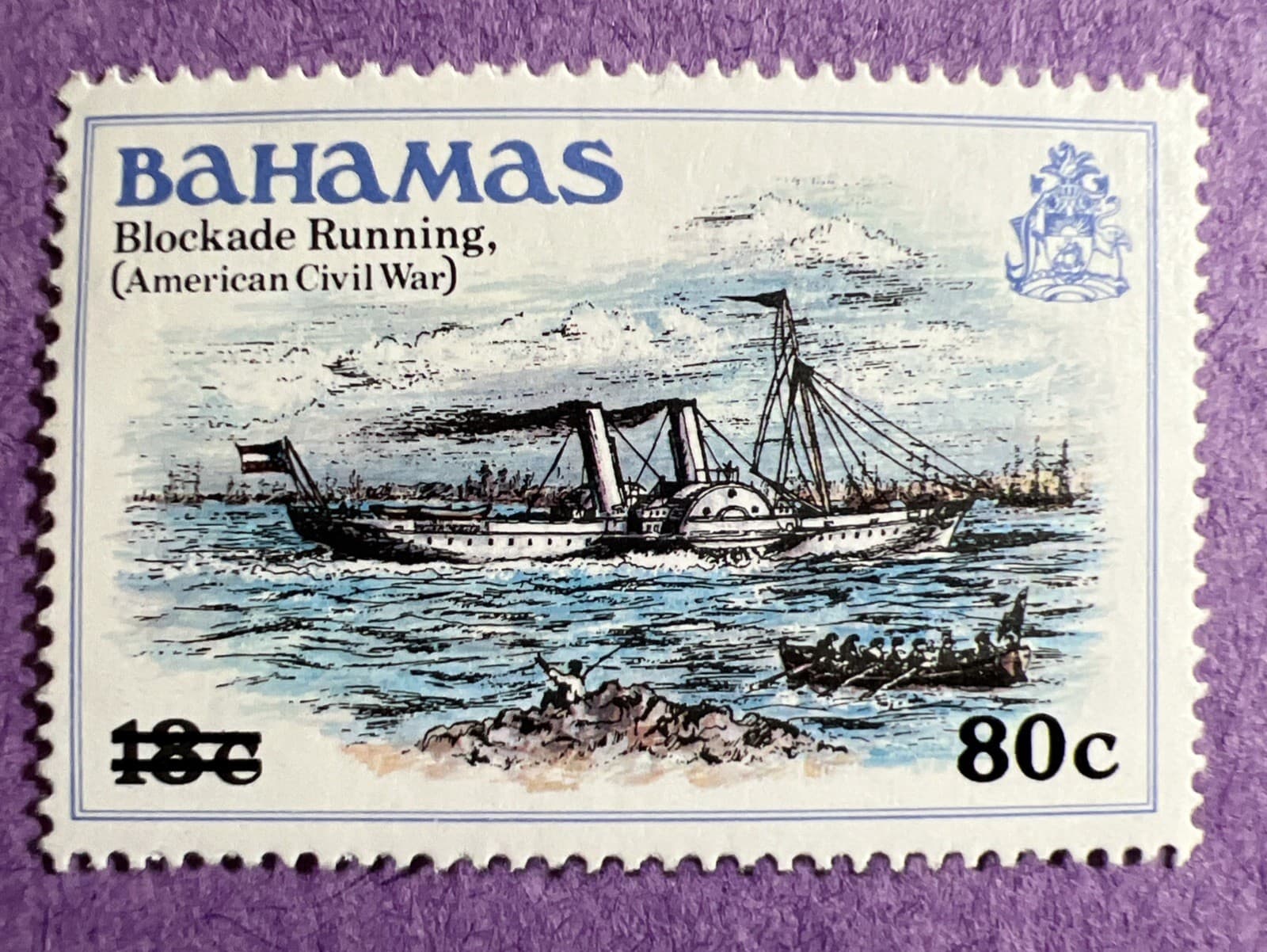 Bahamas 1983 - MNH Scott 535. Blockade Running. 80c On 18c Surcharge.