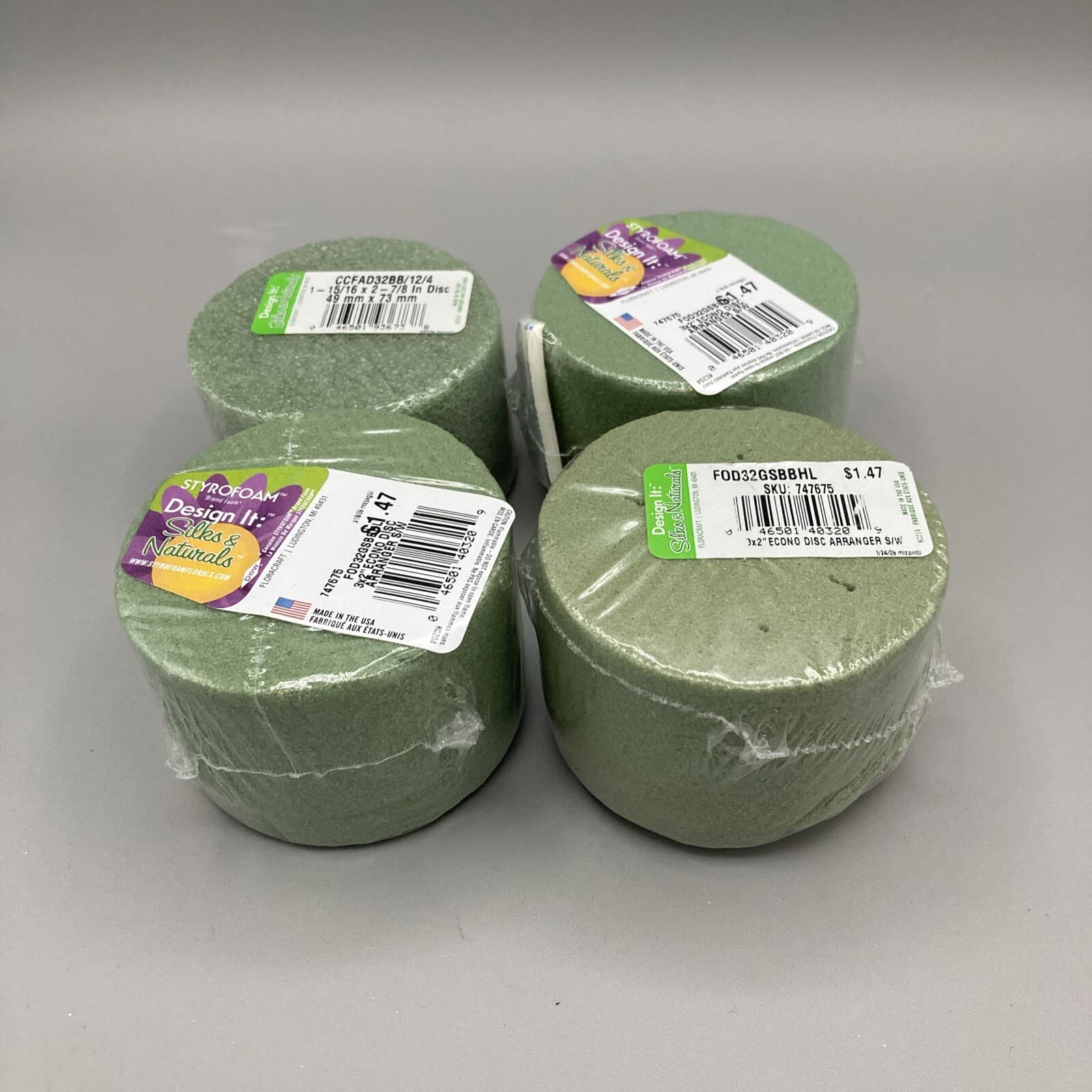 New 3X2" Disc Green Dry Strofoam Design It Foam for Silks & Naturals Lot of 4
