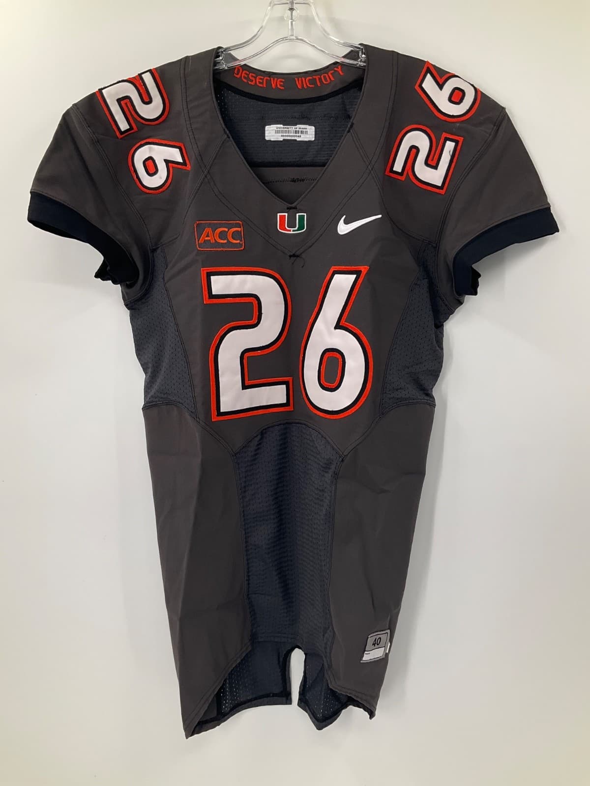 #26 MIAMI HURRICANES GAME USED NIKE JERSEY SIZE: 40