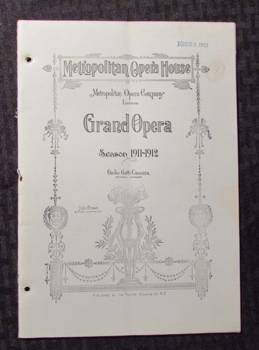 1911 Metropolitan Grand Opera House Season Program VG+ Pagliacci Caruso 36pgs
