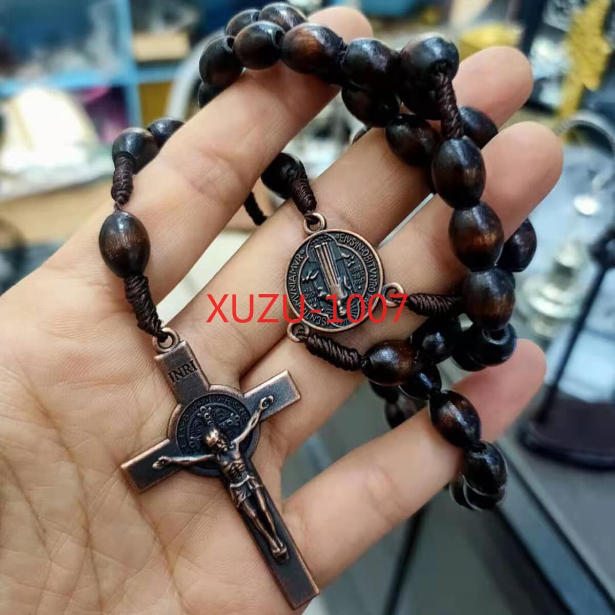Saint St Benedict Wood Beads Rosary Prayer Crucifix Cross Jerusalem Deep Brown
