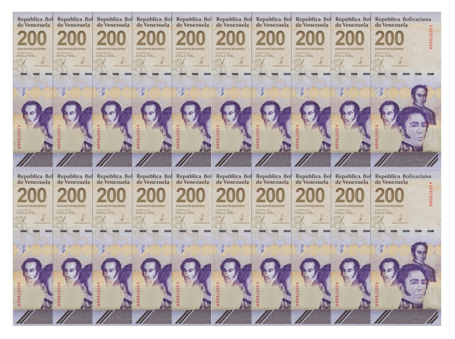 Venezuela 200 Digitales qty 20 2023 UNC 200 million Bolivar NEW USA