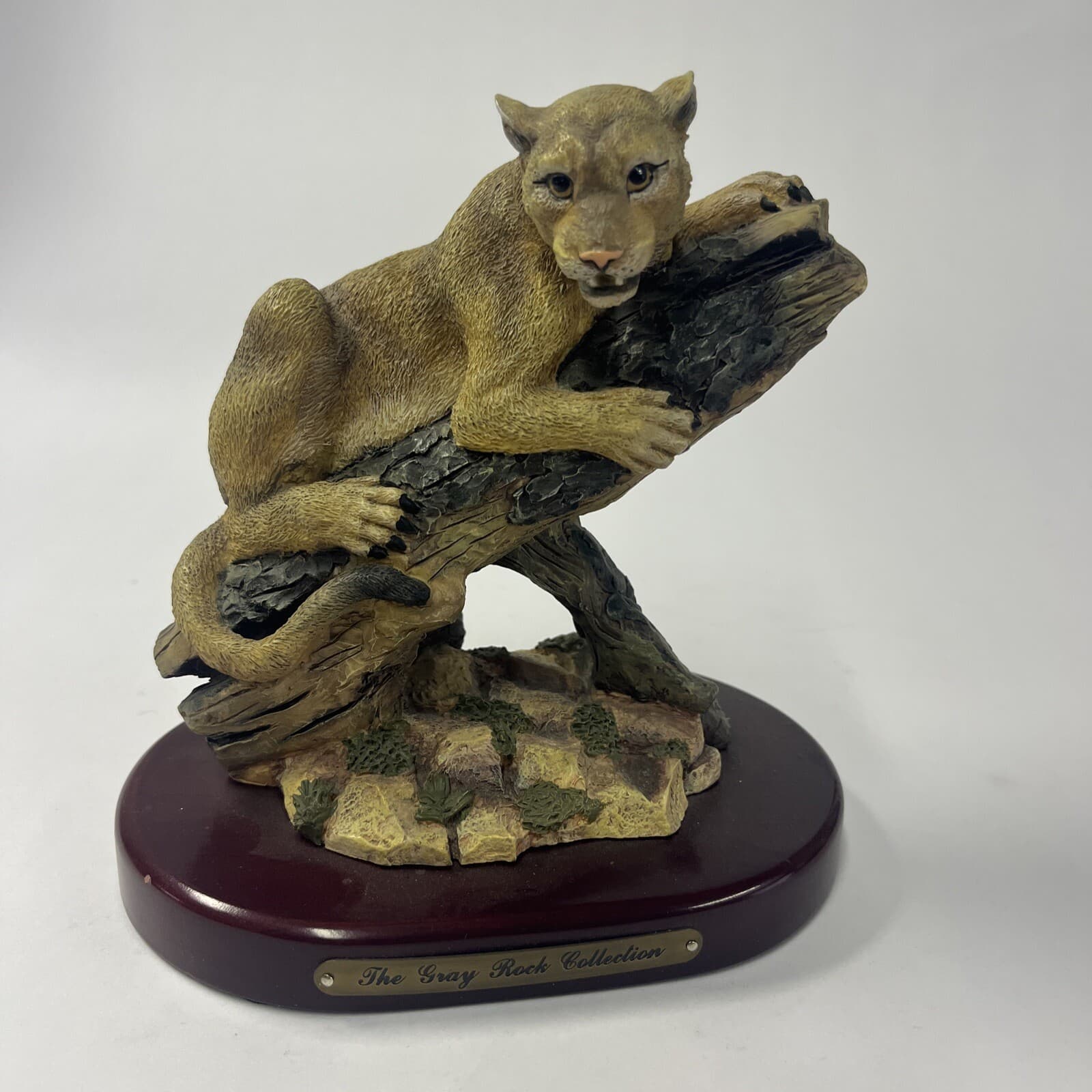 Amy and Addy The Gray Rock Collection Rare Sculpture Mountain Lion On Log