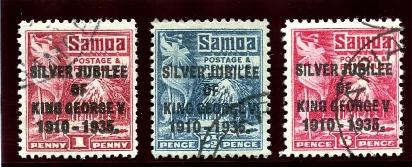 Samoa 1935 KGV Silver Jubilee set complete VFU. SG 177-179. Sc 163-165.
