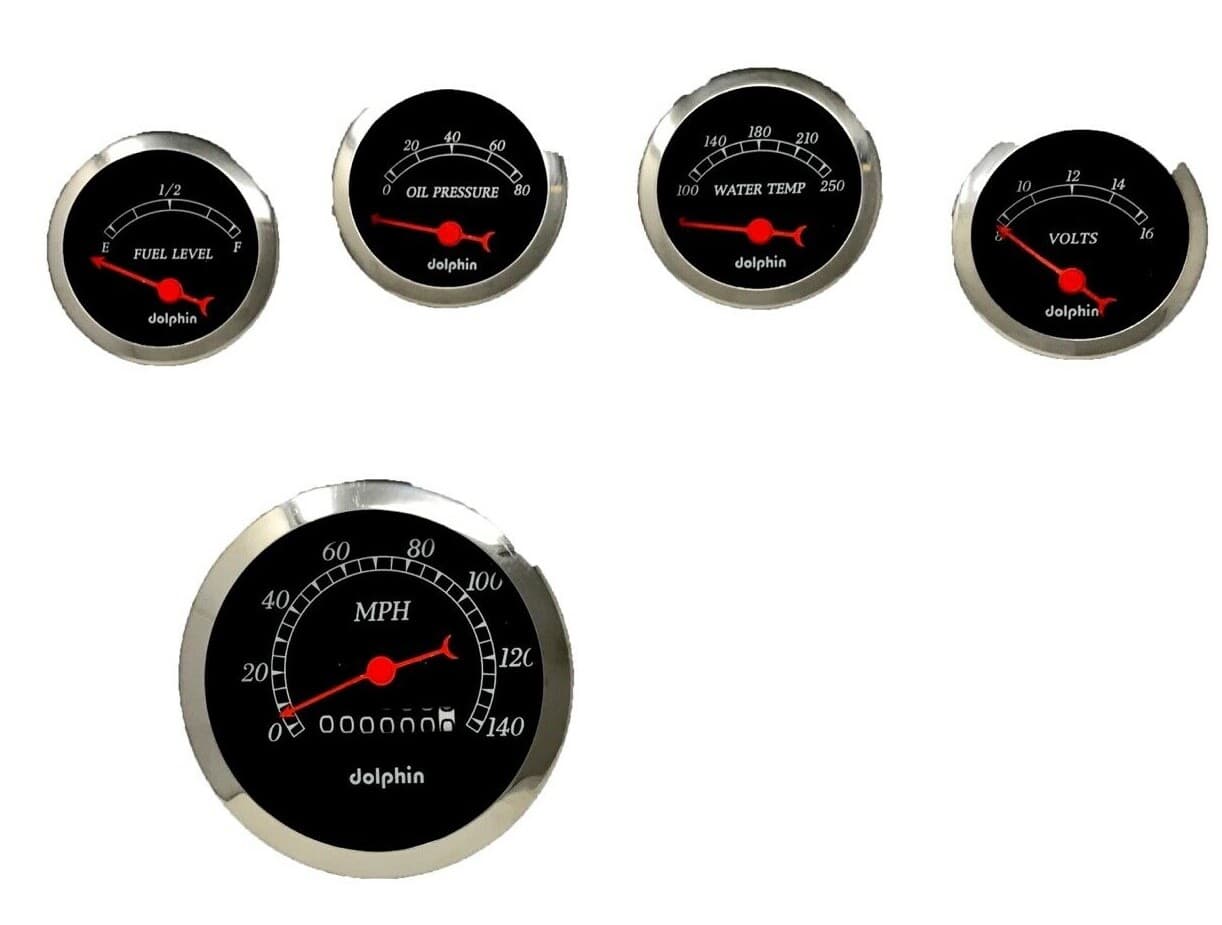 5 Gauge Set Dash Street Rod Hot Rod Universal Mechanical Black
