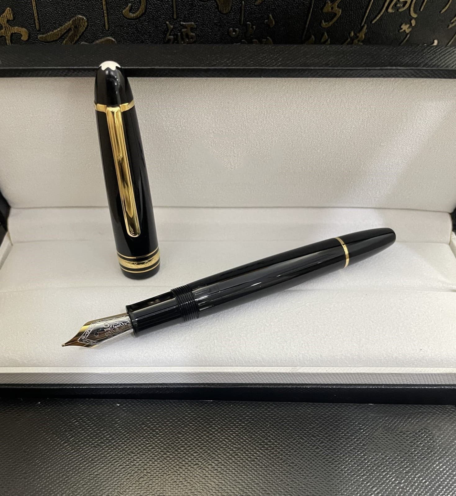 Perfect Piston Inking Resin Series Bright Black-Gold Clip Fountain Pen No Box
