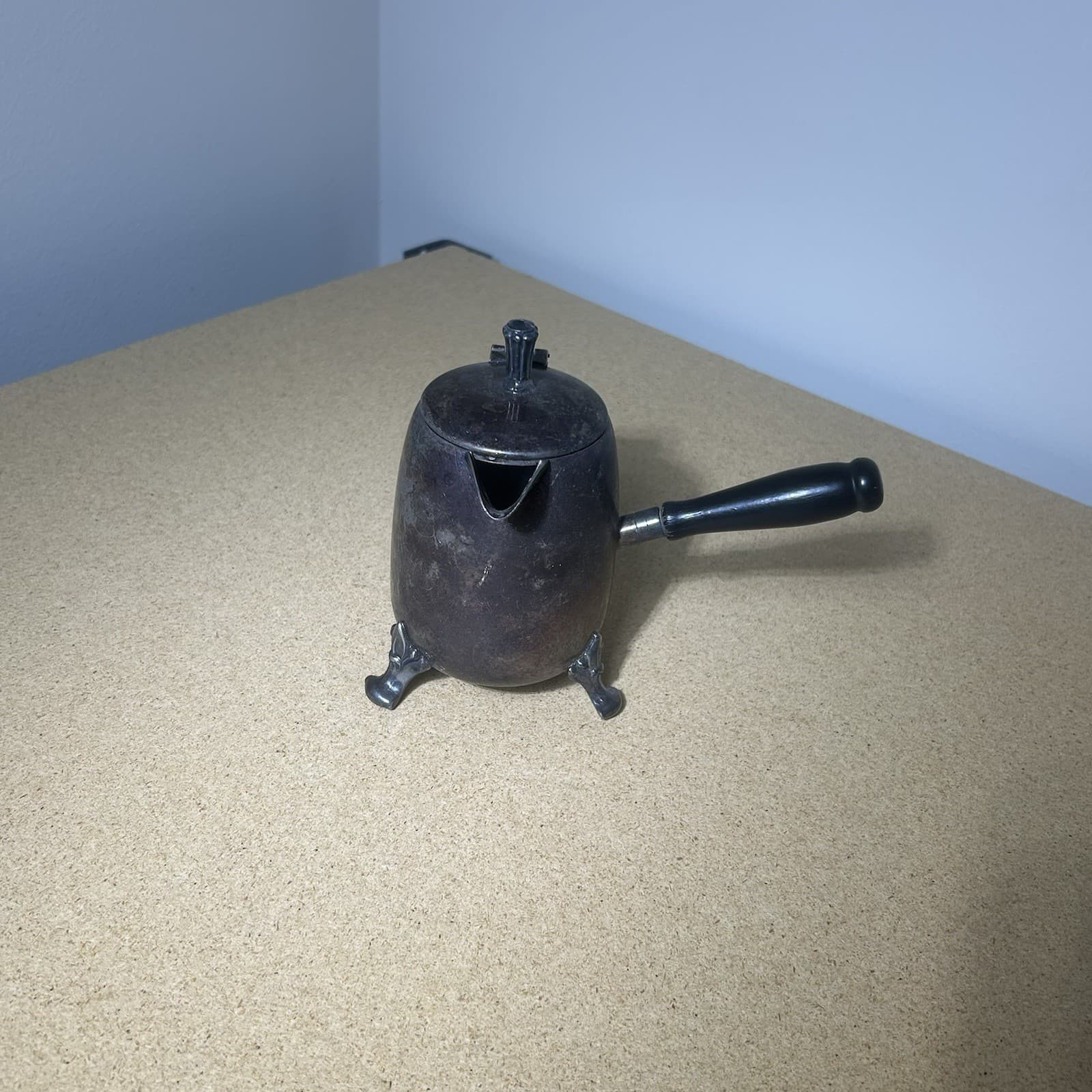 Vintage Silver Plated Floral Footed Creamer w/ Handle & Lid