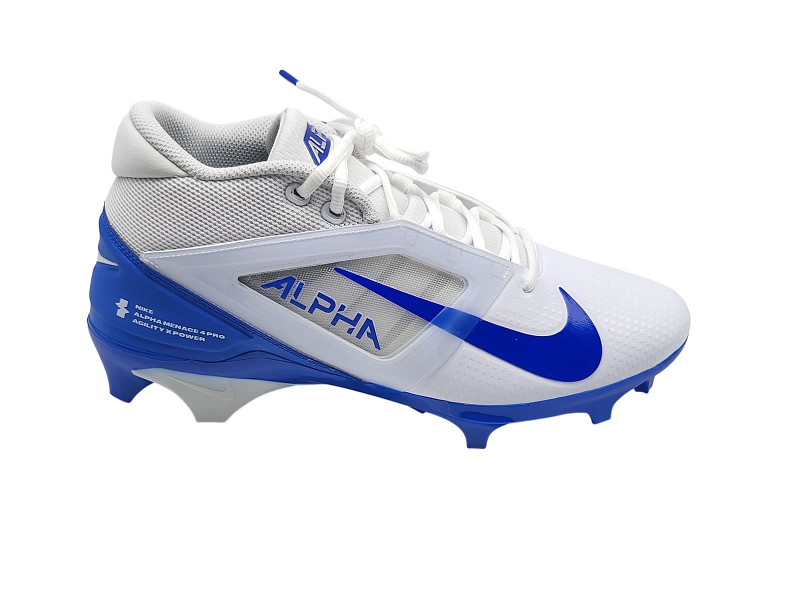 Nike Alpha Menace 4 Pro Football Shoes Mens Size 9 White Blue Cleats FD7037-103