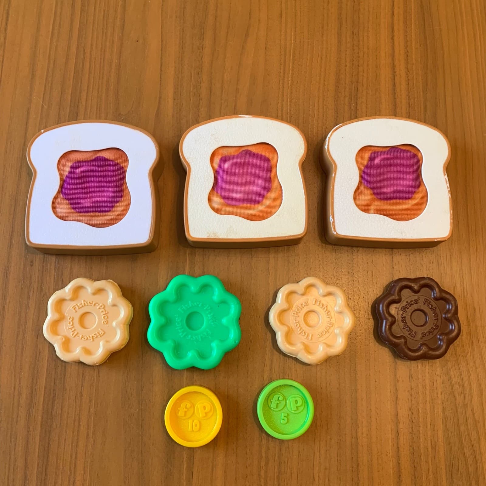 Vintage Fisher Price Fun w/ Food Peanut Butter & Jelly Sandwich, Cookies & Coins
