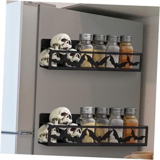 2 Pack Magnetic Spice Rack for Refrigerator Metal Magnet Basket Shelf Black Bat