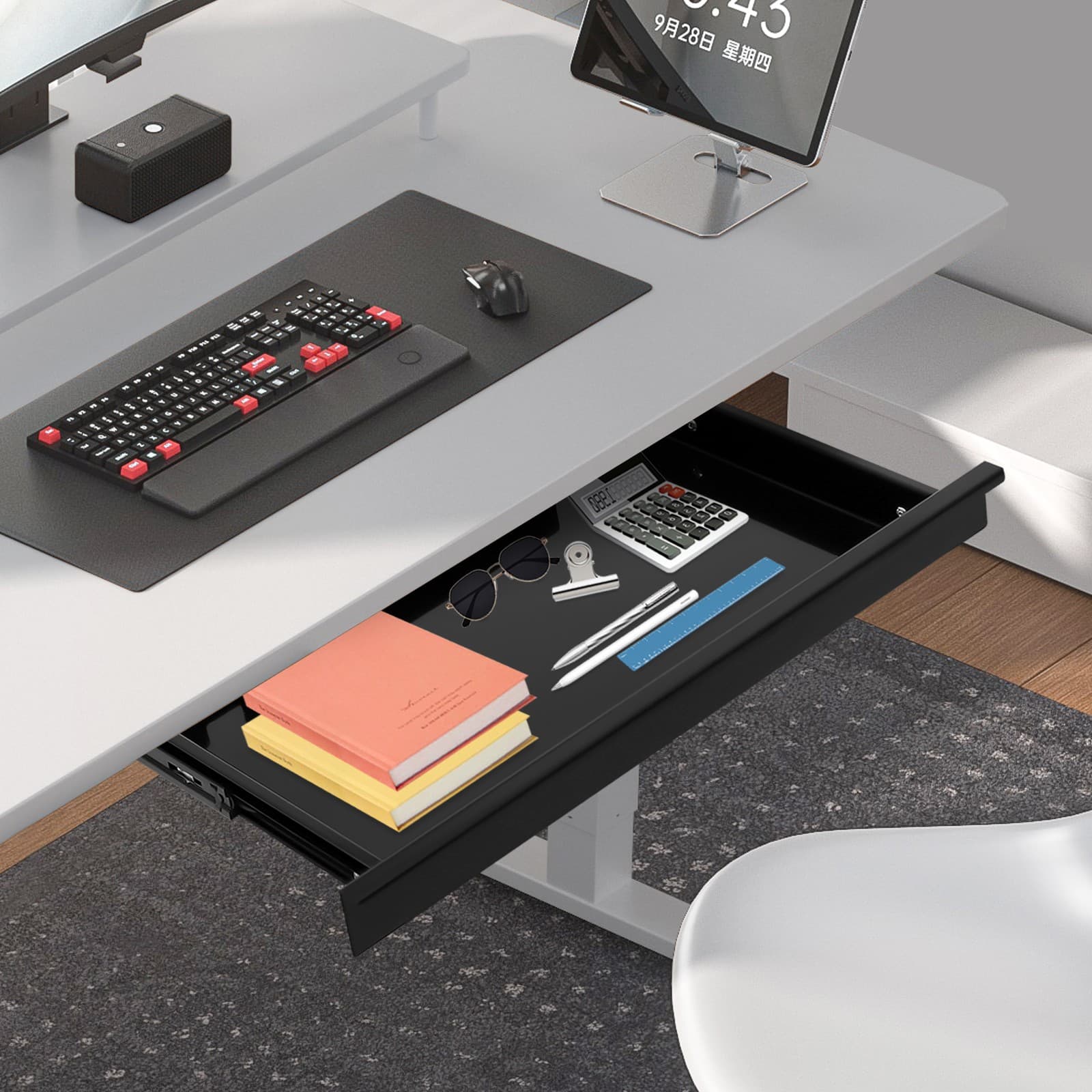 17.7"Dx9.8"Wx1.8"H Sliding Pull-out Drawer, Drawer Storage Organizer Black