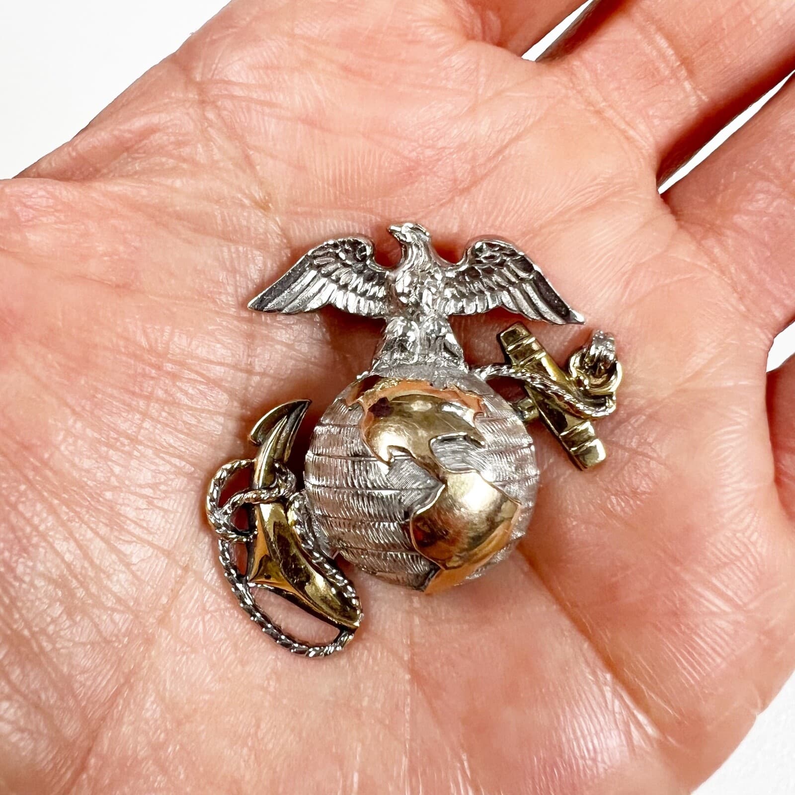 Sterling & Gold Filled WWII Vtg US Marine Officer Dress Pin Collar Insignia READ