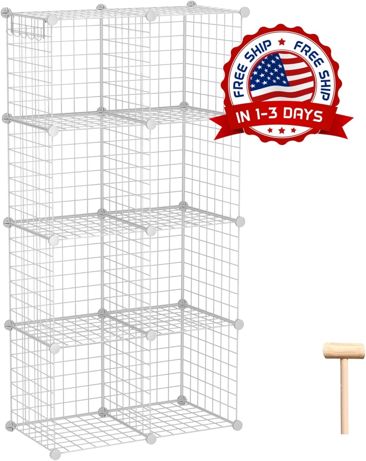 Organizador de 8 cubos de metal con rejilla en forma de C, color blanco US NUEVO