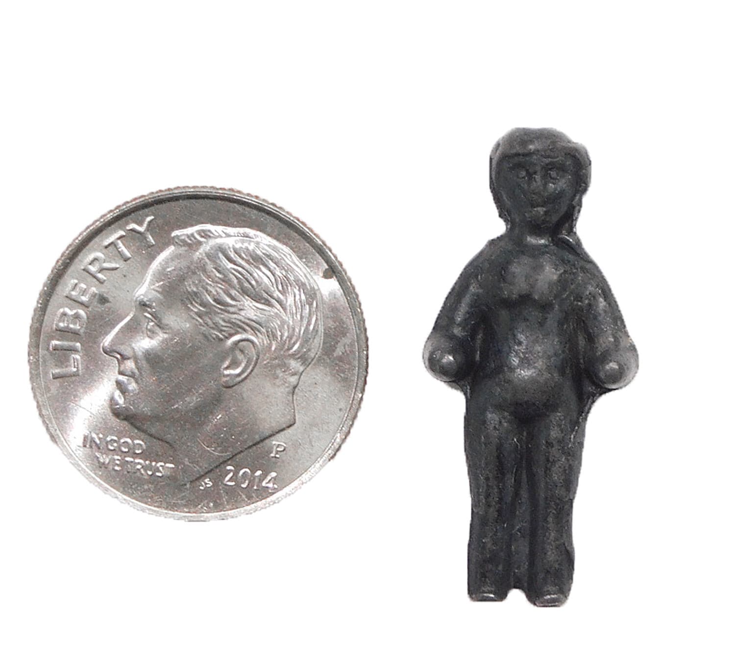 1936 CRACKER JACK FROZEN CHARLOTTE DOLL PRIZE METAL EARLY TOY