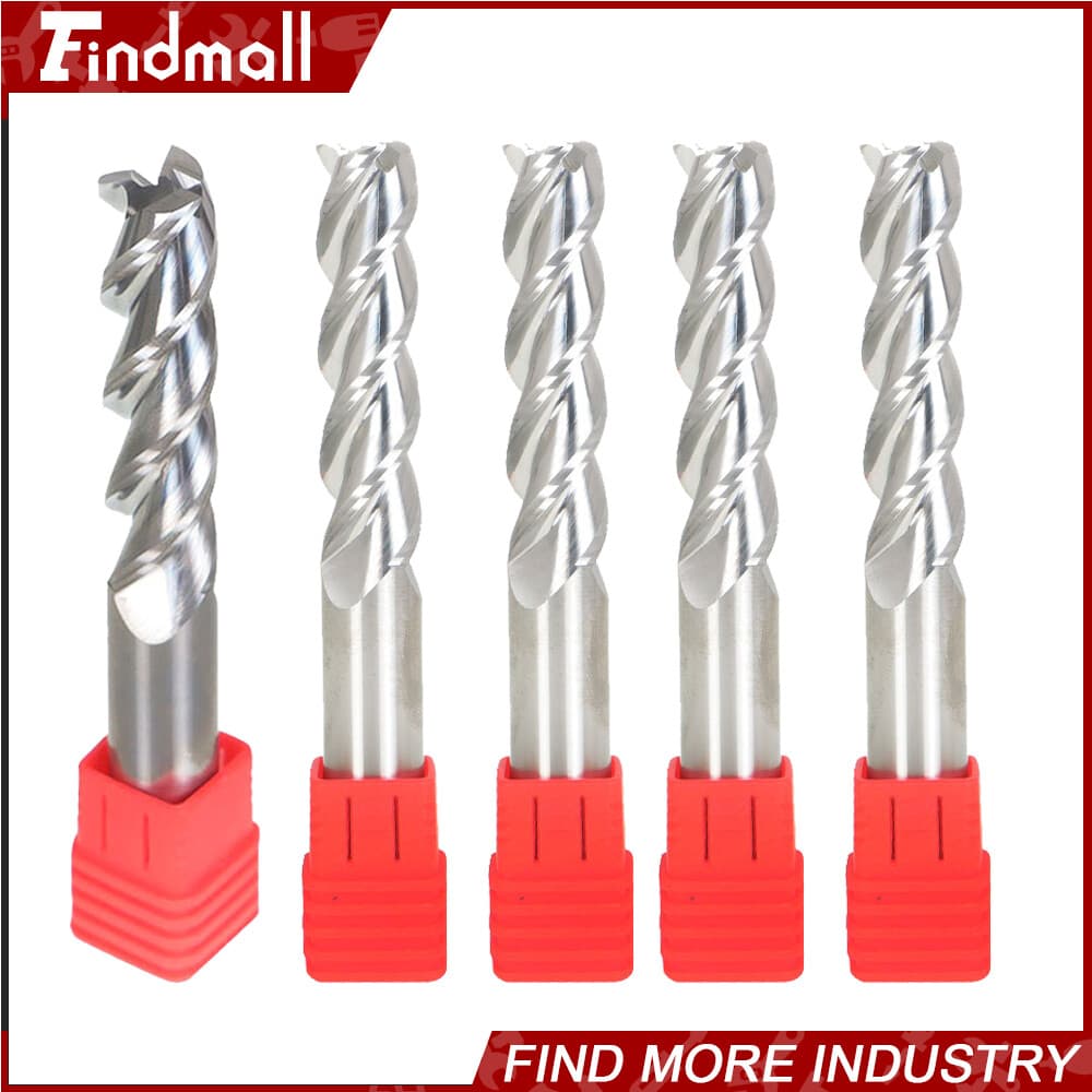 Findmall 5PCS 1/2" Alu-Power 3 Flute Long Length Carbide End Mill for Aluminum