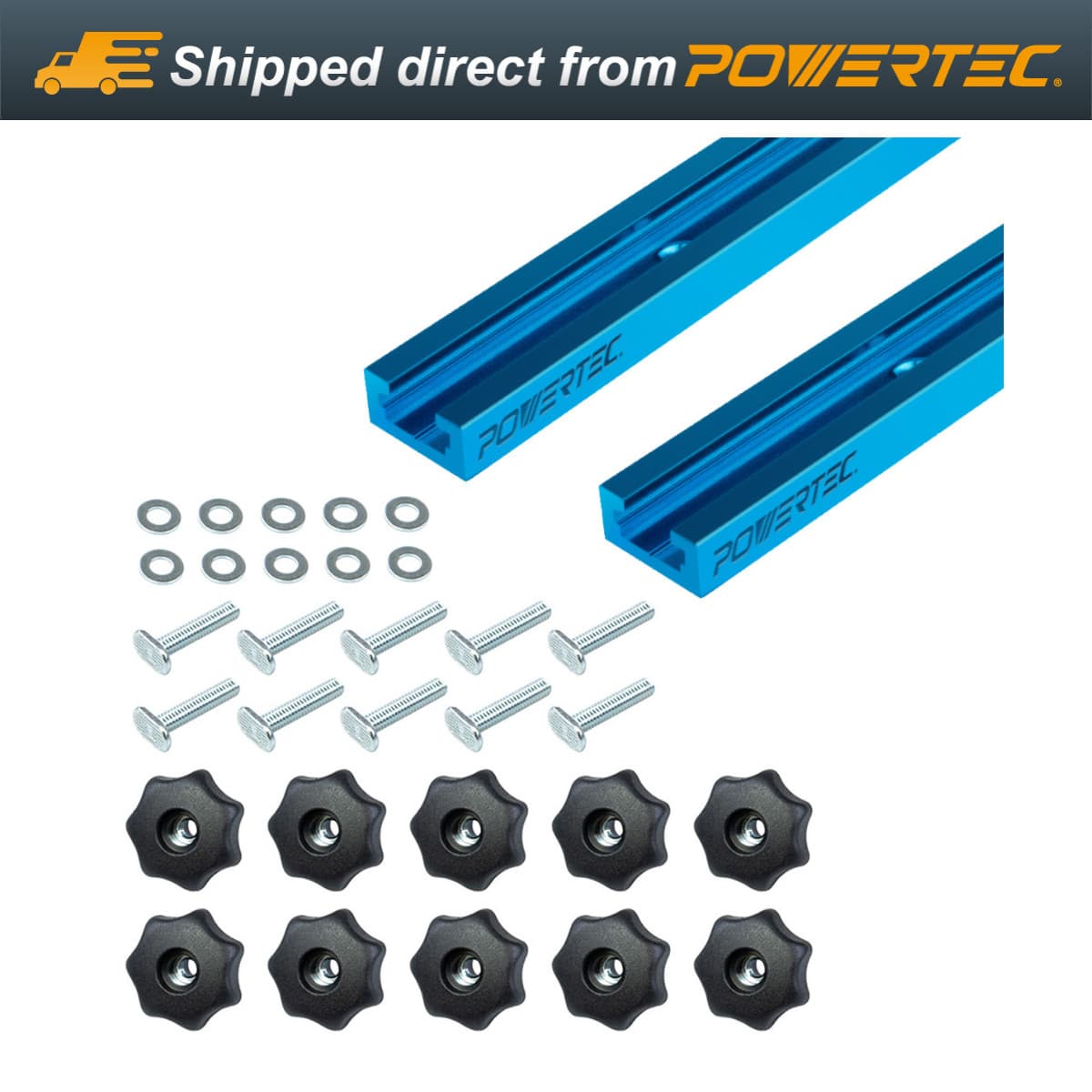 POWERTEC 71889 2 Pcs Double-Cut Profile Universal T-Track (36") and 10-PK Knobs