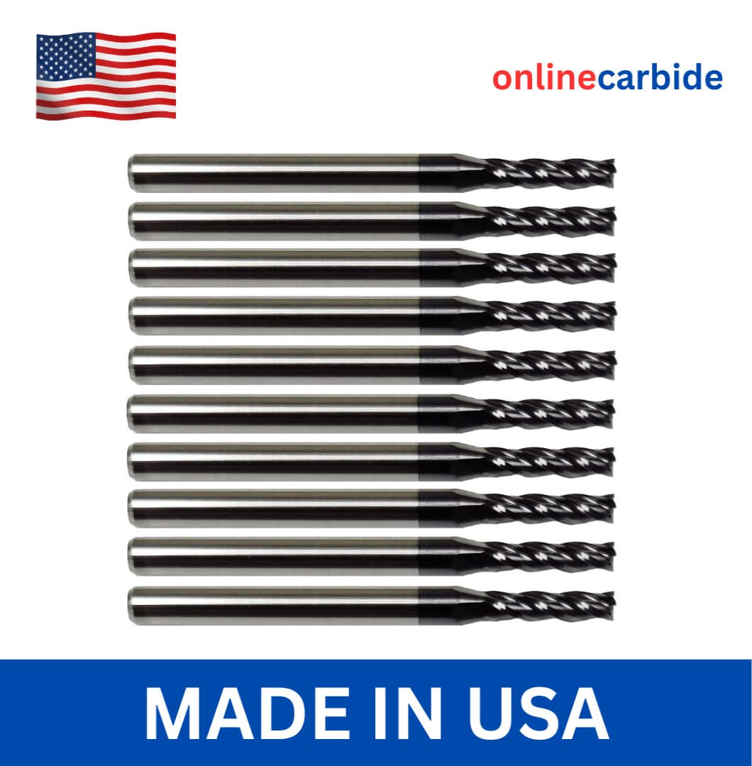 10 Pack 1/16" Solid Carbide End Mills – TiALN Coated – 4 Flute CNC USA Made