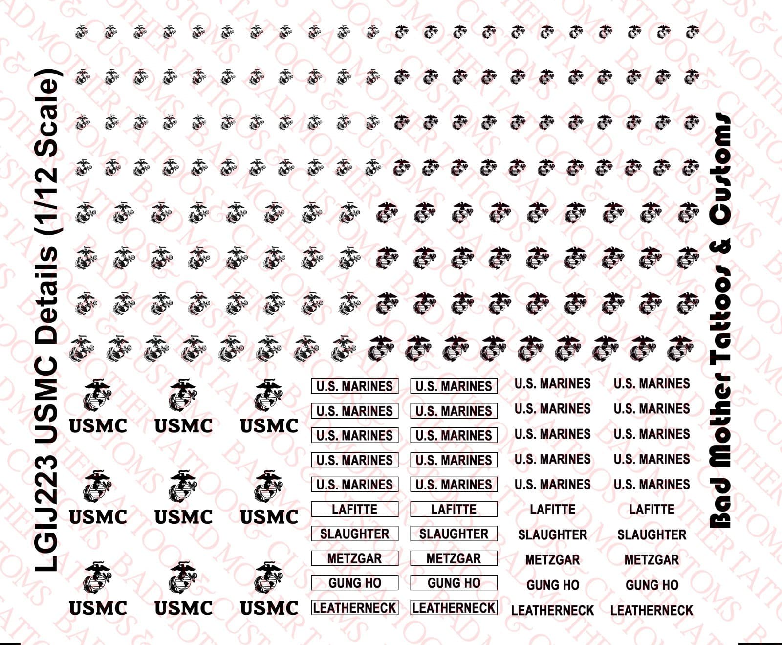 1/12 Scale GI Joe Gung Ho Leatherneck Uniform Waterslide Decals for 6 inch figs