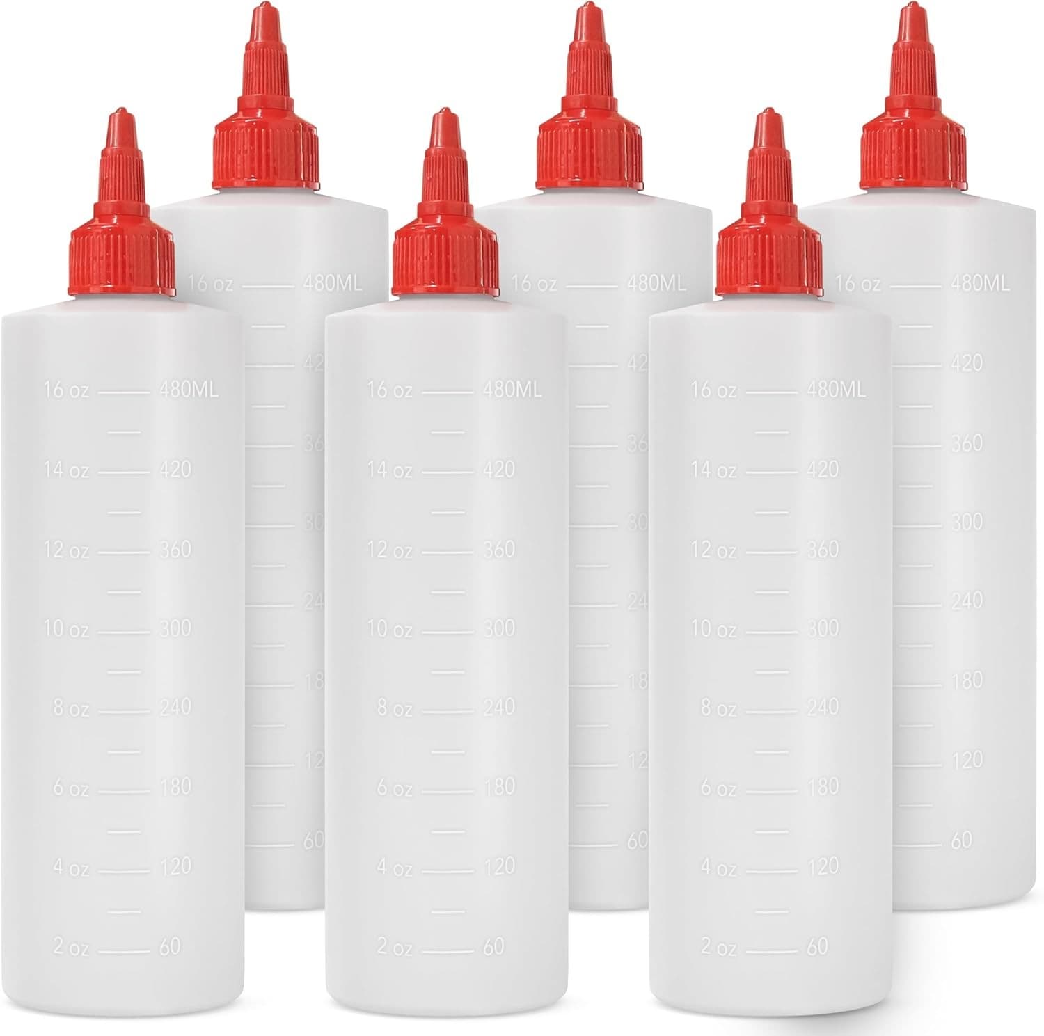 6-pack 16oz BPA-free squeeze bottles for sauces, liquids, dressings & crafts