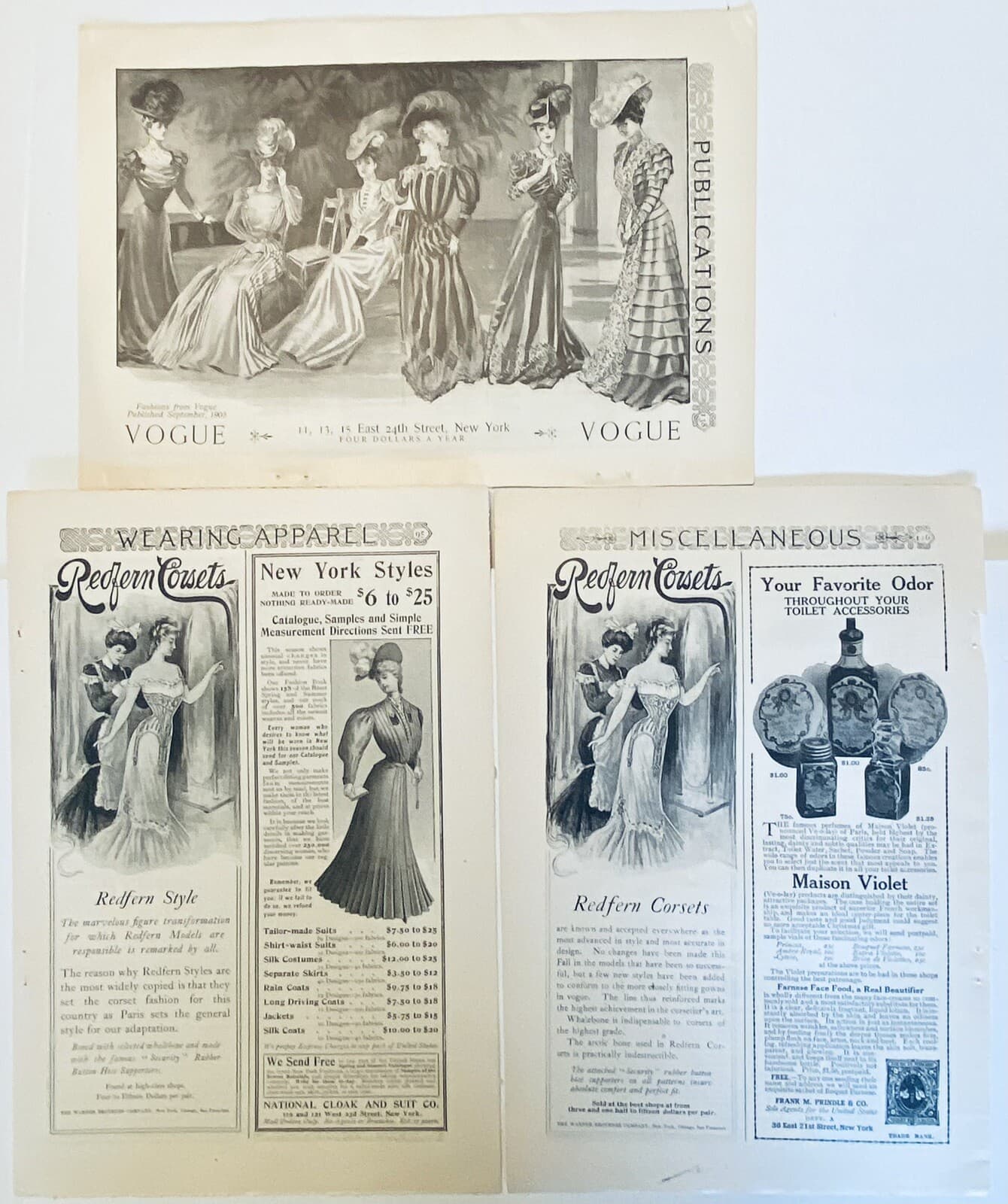 1905 Lot of 3 Vintage Printed Ad Women's Fashions Outfits Page 8x5" dresses LOOK