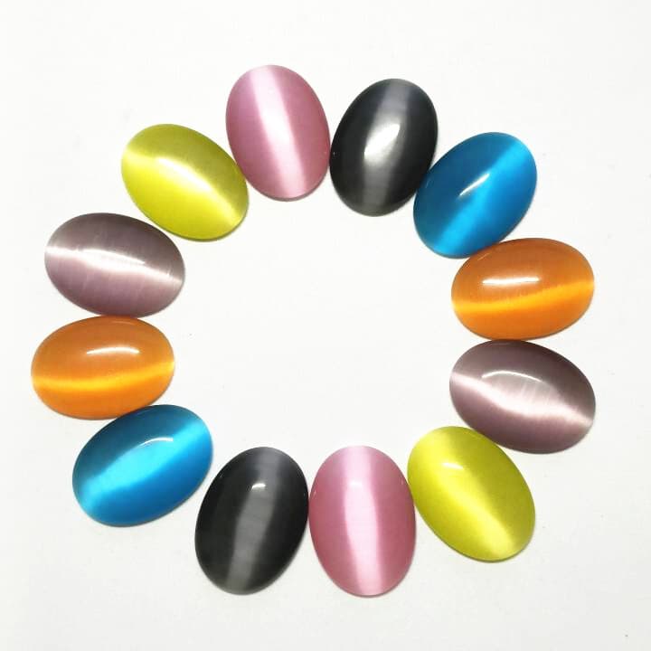 50pcs Multicolor Cat Eye Gemstone stone Oval CAB Cabochon No Holes 25x18x5mm