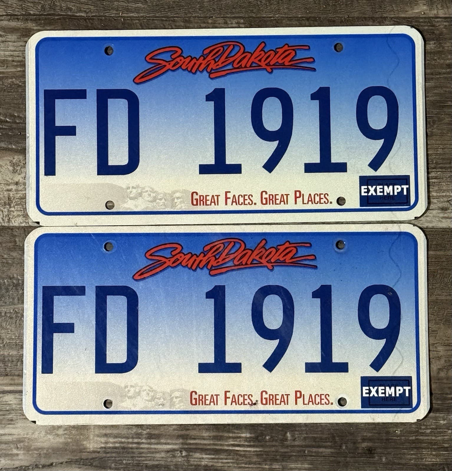 Beautiful pair of Expired Fire Department South Dakota License Plates From Menno