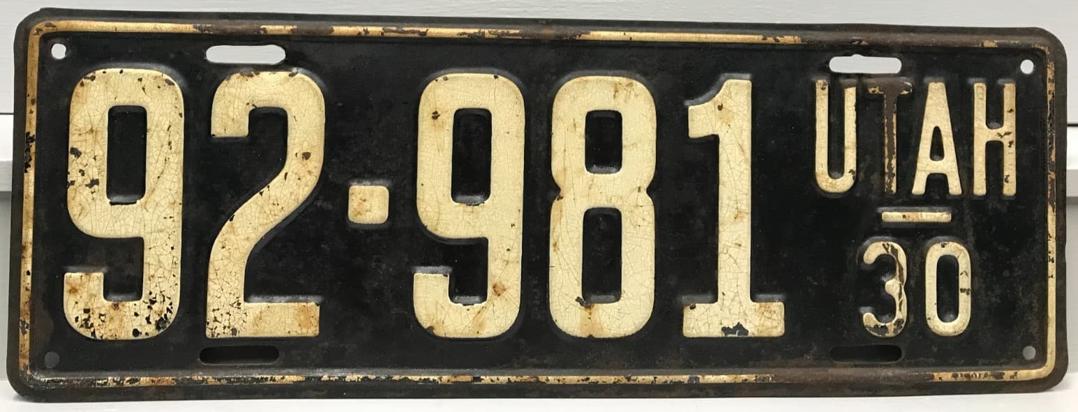 1930 Utah License Plate 92-981