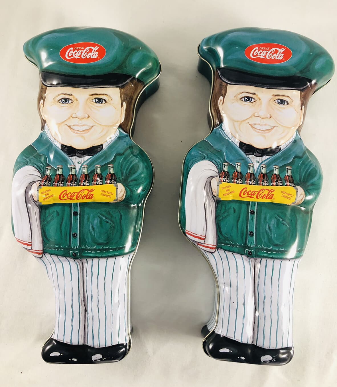 2 Coca-Cola Delivery Man Collectible Tin. Vintage. 1999