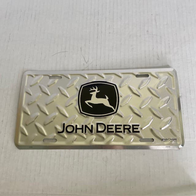 John Deere Silver License Plate with Black Logo