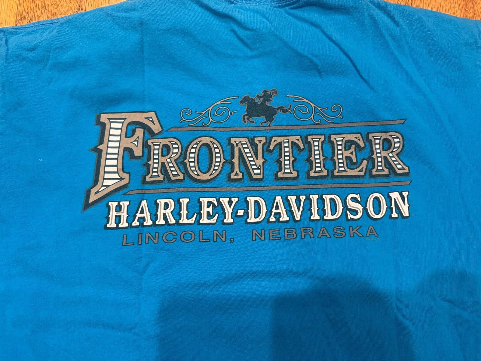 Harley Davidson Blue T shirt Mens XL Lincoln Nebraska Frontier Logo HD