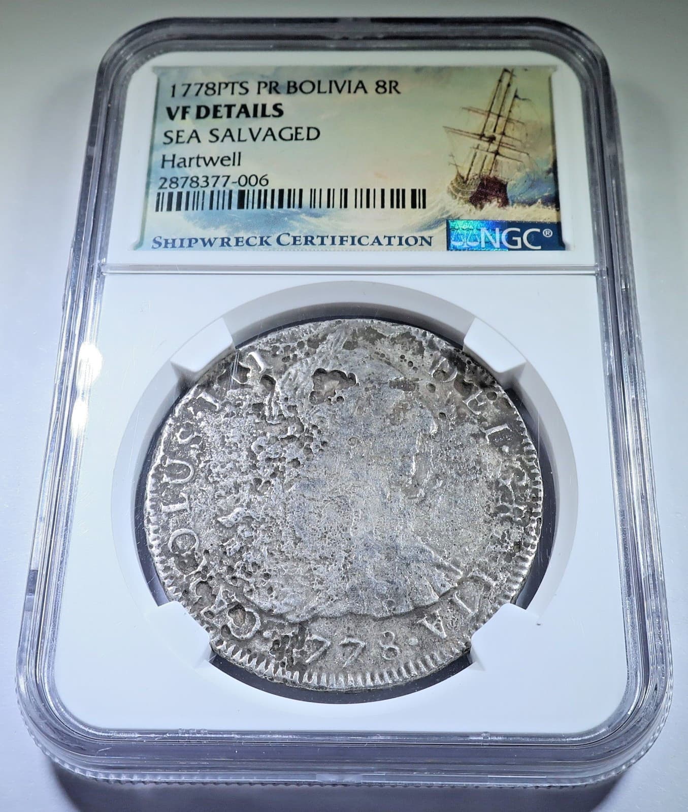 1778 Hartwell Shipwreck Bolivia 8 Reales Spanish Colonial NGC 1700's Dollar Coin