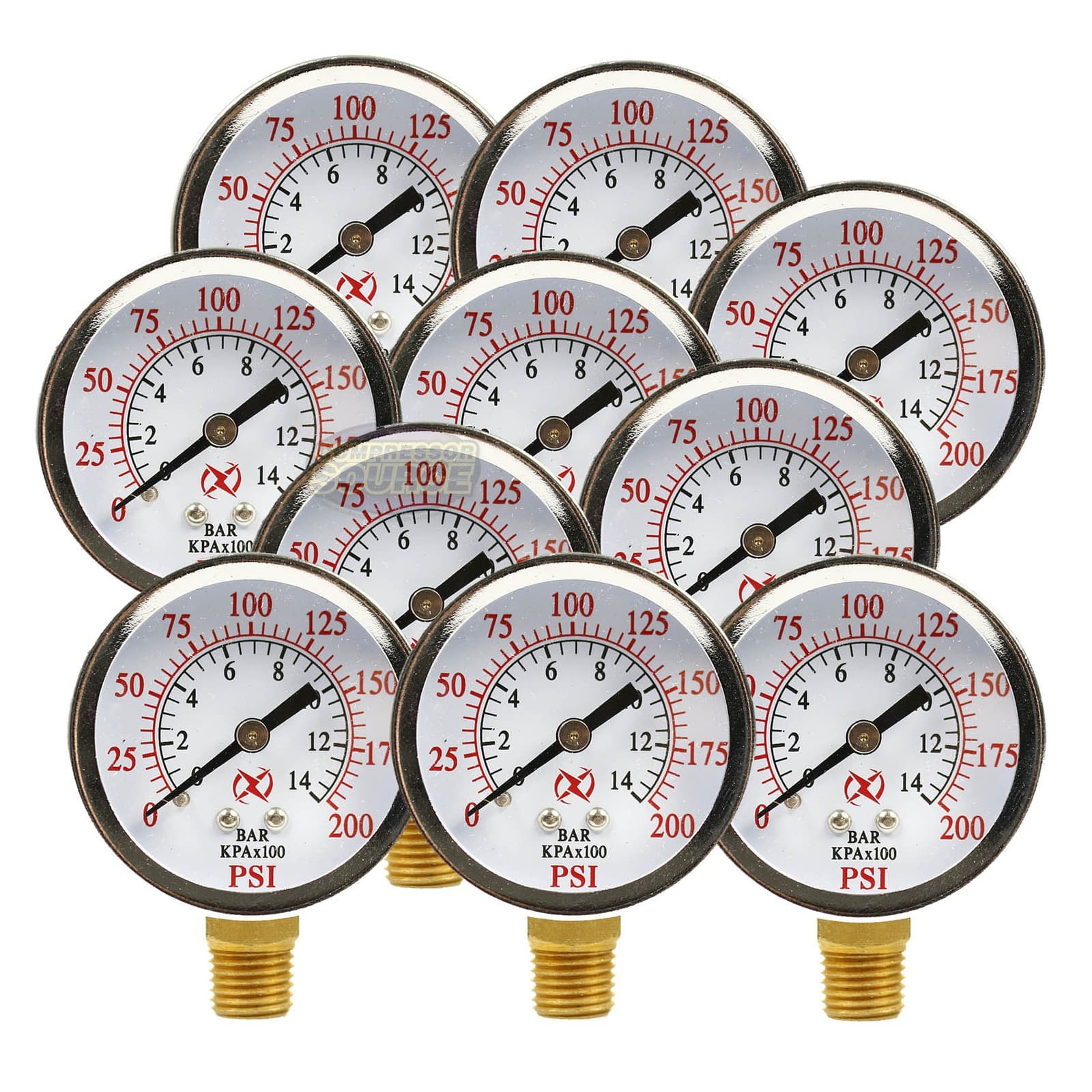 10 Pack 1/4" 200 PSI Air Compressor Pressure Hydraulic Side Mount Gauges