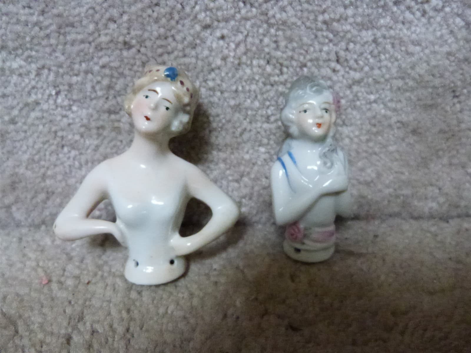 2 VINTAGE Porcelain Half Dolls Flapper Girl Germany 6099 & Japan 3" lot